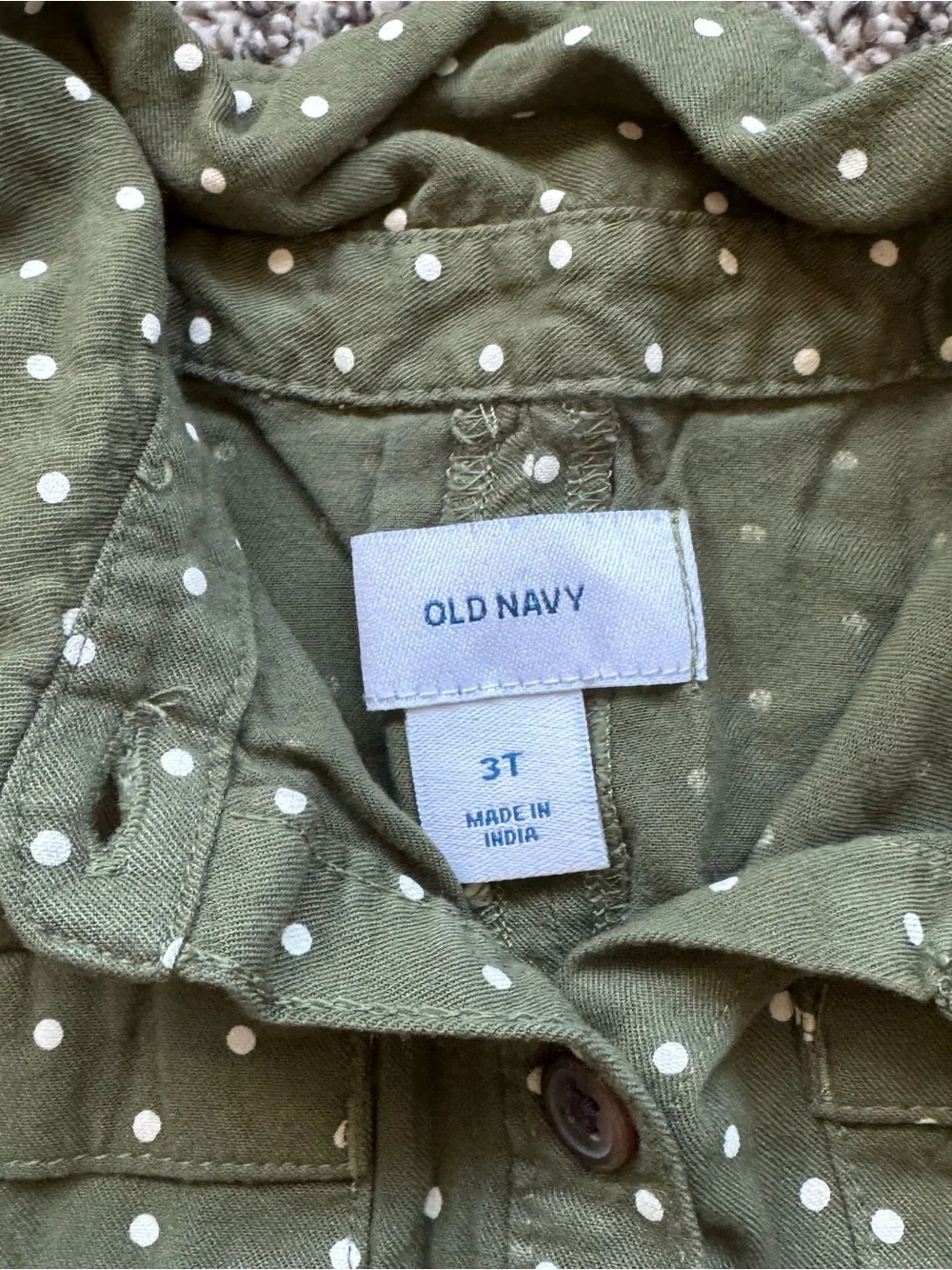 Old Navy Olive Green Polka Dot Button-Front Dress